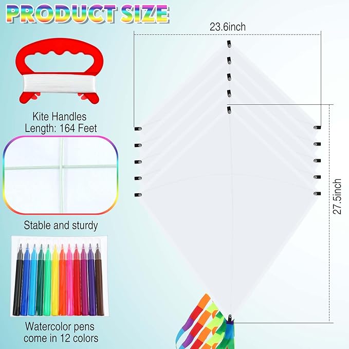 Libima 100 DIY Blank Kites for Kids Bulk Large Kite Making Kit Easy to Fly Set Party with Watercolor Pens and String Decorating Coloring Party Set for Craft Outdoor Games (Rhombus)