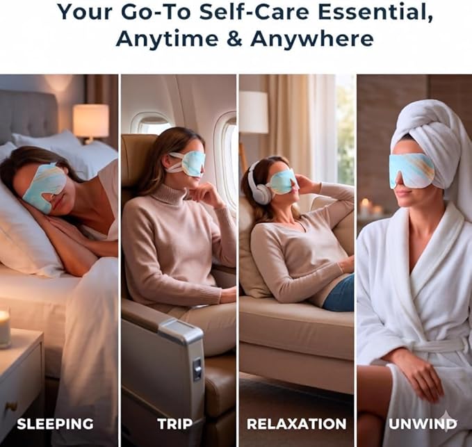 16 Packs Self Heating Steam Eye Masks: Disposable Moist Warm Compress for Dry Eyes, Eye Strain, Stye & Stress Relief – No Microwave Needed for Relax, Travel, Sleep & Spa, Unscented
