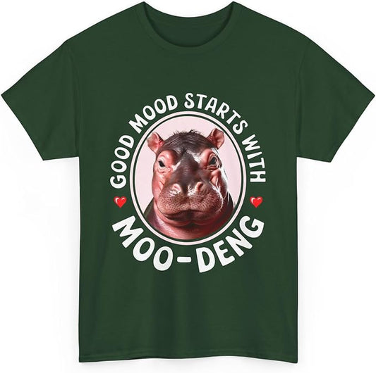 Good Mood Starts with Moo Deng Unisex T-Shirt, Funny Moo Deng Good Mood Minimalist Men and Women Shirt