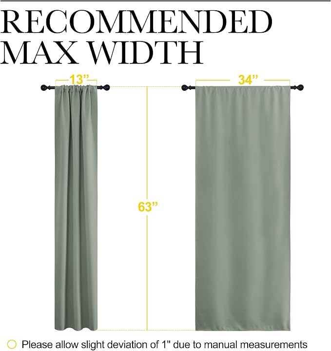 NICETOWN Window Curtains Blackout Drapes - Thermal Insulated Solid Rod Pocket Blackout Curtains/Draperies for Living Room (Greyish Green, One Pair, 34 by 63-Inch)