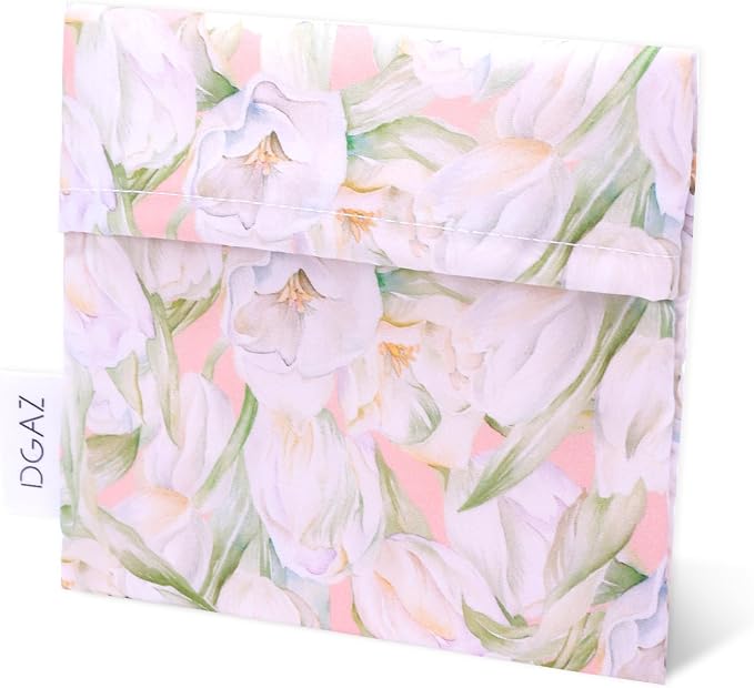 DGAZ Sanitary Napkin Storage Bag for Teen Girls, Portable Period Organizer for Panty Liners/Menstrual Cup/Small Tampons, Mini Makeup Pouch for Purse (French Tulips)
