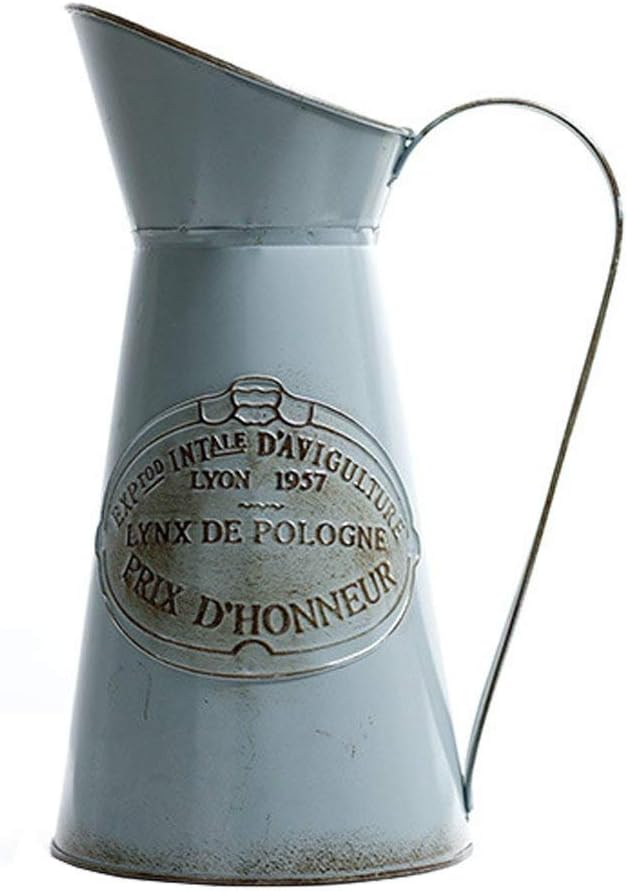 VANCORE Shabby Chic Large Metal Jug Flower Pitcher Vase