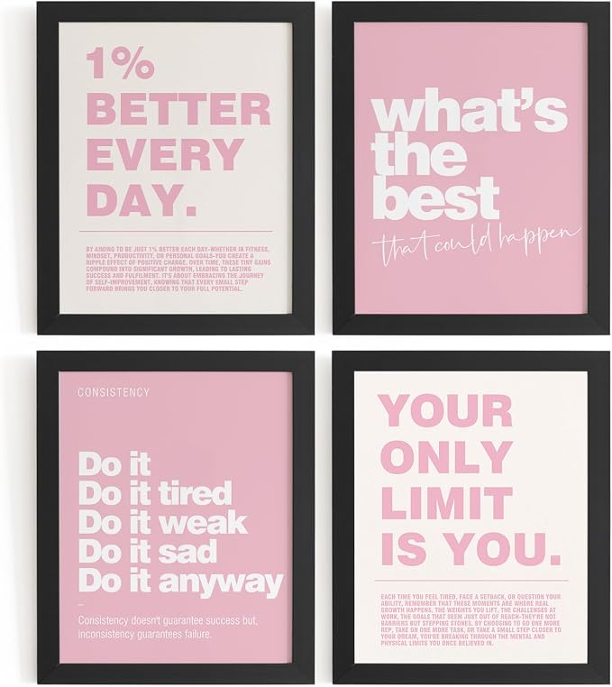 DSHFG Motivational Inspirational Office Wall Art Decor Pink Prints 4Pcs | Pink Office Motivational Wall Decor Trendy Retro Positive Affirmations Quotes Wall Decor Posters, 12x16 Unframed