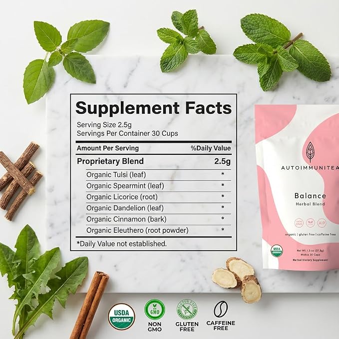 Organic Spearmint Tea Loose Leaf Tea Bags – Hormone Balance for Women, PCOS Support, Perimenopause, Cortisol, Tulsi, Dandelion, Licorice, Caffeine Free AIP Cycle Support Herbal Blend, 15 Count