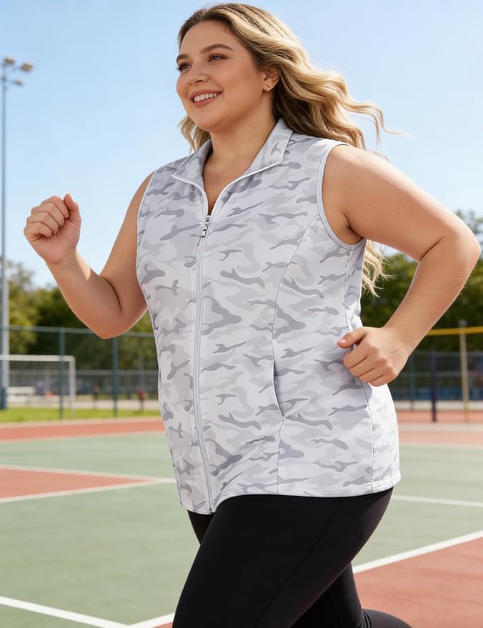 Misyula Style Plus Size Womens Golf Shirt Full-Zip with Pockets Tank Tops | Sleeveless, Quick Dry, Moisture-wicking, Lightweight Vests, Athletic, Tennis, Running, Workout, Casual, Travel, Work