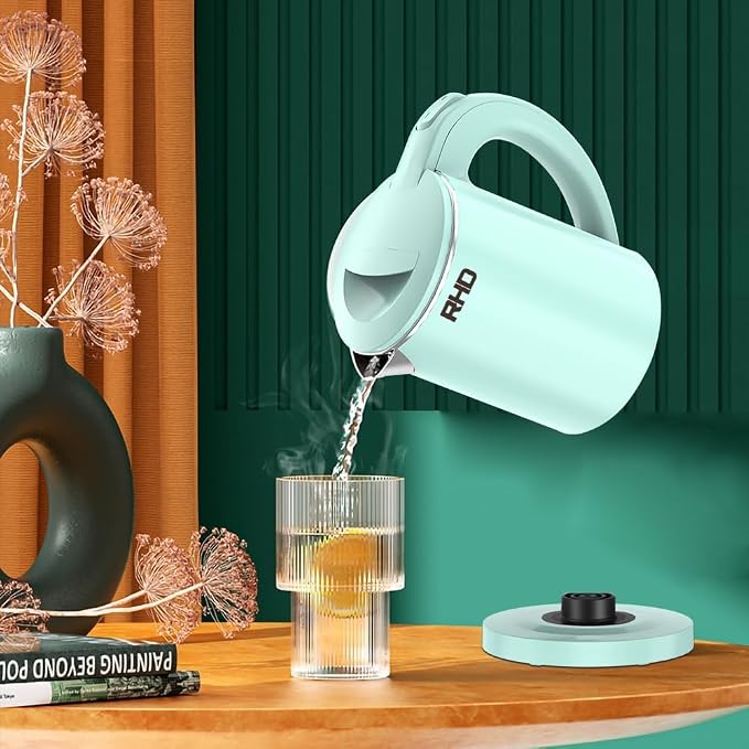 RHD 0.5L Small Portable Electric Kettles for Boiling Water, Stainless Steel Travel Kettle, 600W Fast Boil Teapot, Auto Shut-Off, Tea Kettle & Hot Water Boiler Perfect For Travel, Coffee, Tea (Green)
