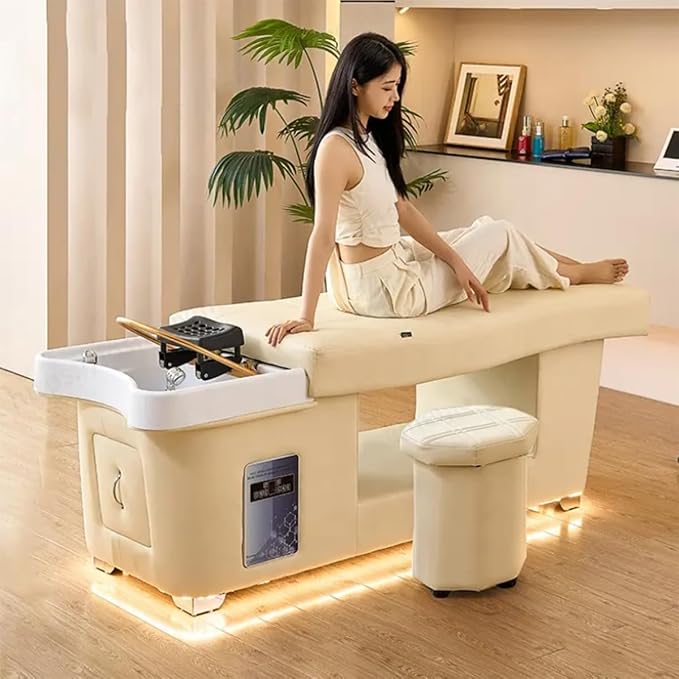 Massage Shampoo Bed,Multifunctional Head Treatment Bed,Supports Water Circulation｜Fumigation｜Light Therapy Massage Table for Spa Beauty Salon