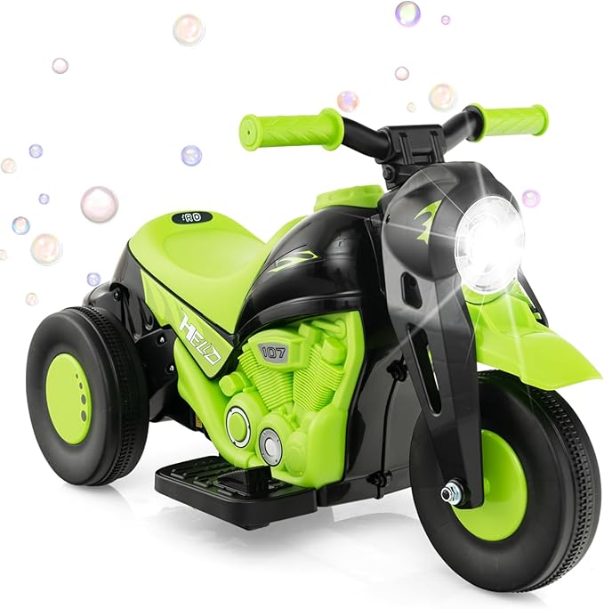 HONEY JOY Ride On Motorcycle, 6V Toddler Motorcycle with Bubble Maker, LED Light, Music, Foot Pedal, Forward/Backward, 3-Wheel Battery Powered Electric Motorcycle for Kids, Gift for Boys Girls (Green)