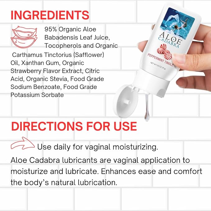 Aloe Cadabra Vaginal Moisturizer, Fresh Mint Scent , pH-Balanced, Water-Based & 95% Aloe Vera, Reduce Dryness, Discomfort, Versatile Uses (2.5 Fl Oz, 1 Pack)