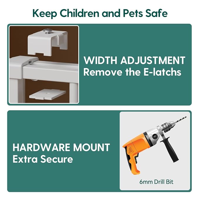 Babelio Baby Gate for Stairs, Kitchen & Doorways, No Bottom Bar| One-Handed Operation| Auto-Close| Hardware Mount (Drill Needed) Safety Dog/Pet Gate (Black - B17, 26-43" W, 28" H)