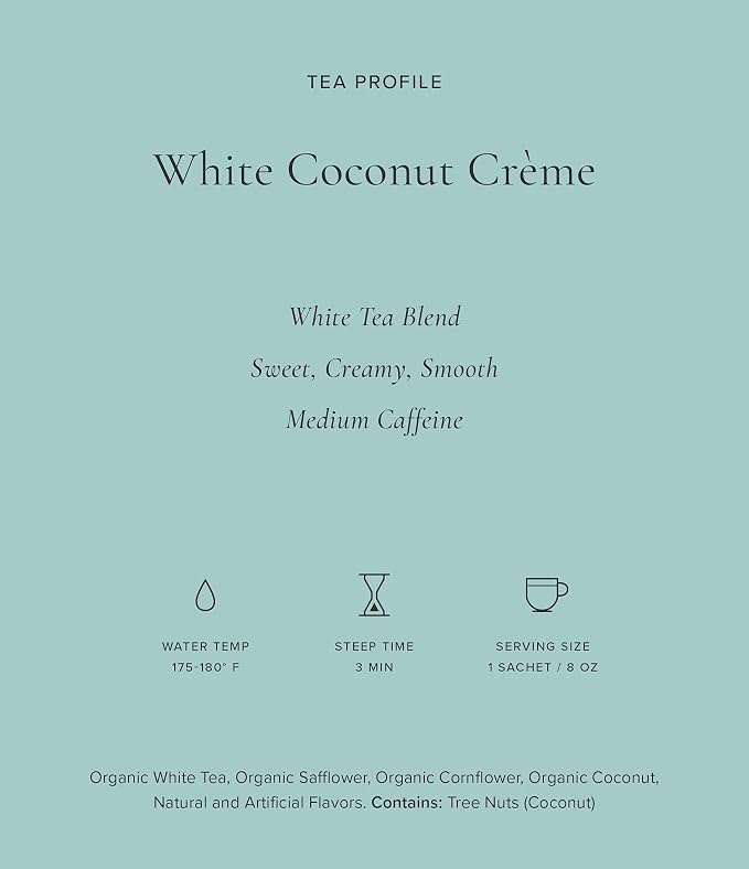 Art of Tea | Organic White Coconut Crème | 12 Count Sampler Box Assortment | Premium Caffeinated Organic White Tea Variety