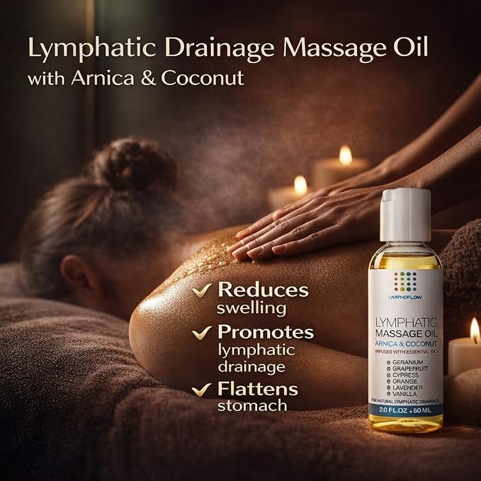 Lymphatic Drainage Massage Oi for Massage Therapy - Arnica and Coconut Oil for Manual Lymph Drainage & Post Surgery Recovery for Liposuction, 360 Lipo, BBL,Tummy Tuck, Lymphedema, Lipo Foam-2.0 oz