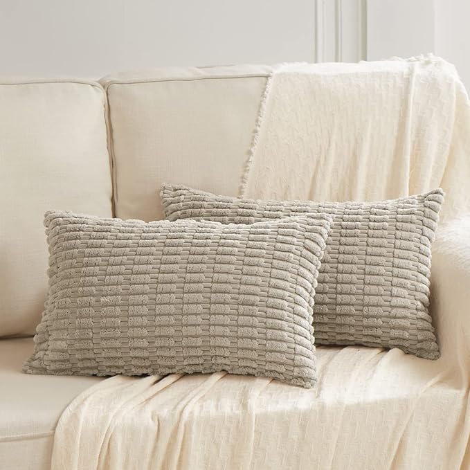 Fancy Homi 4 Packs Decorative Throw Pillow Covers for Living Room Couch Bed, Modern Farmhouse Boho Home Décor Accent Cushion Case, 20" x 12", Taupe
