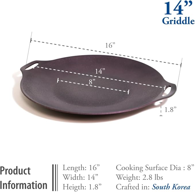 TECHEF - 14-inch Nonstick Round Griddle Grill Pan for Korean BBQ/Teppanyaki Pan, Tawa, Roti Pan/Induction Ready/Made in Korea (Griddle with Rack)