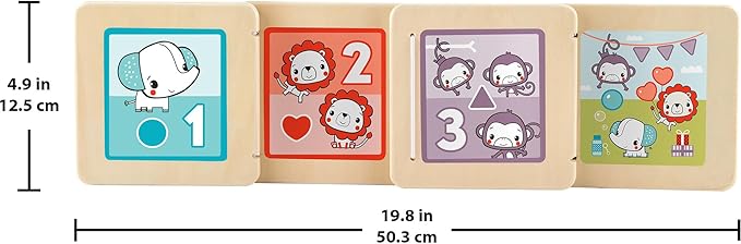 Fisher-Price Wood Baby Toy Tummy Time Panel, Newborn Sensory Activity with Mirror & High Contrast Designs for Infants Ages 0+ Months
