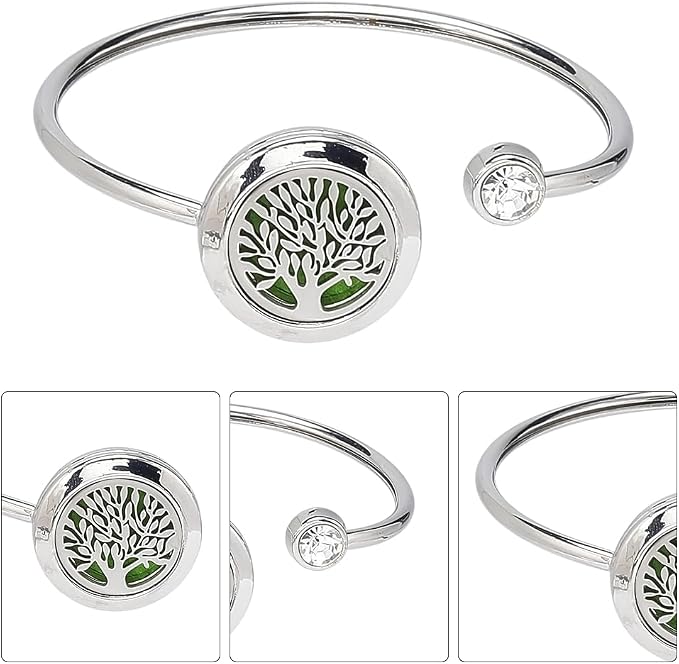 SUNNYCLUE 1 Box 2 Sets Essential Oil Diffuser Bracelets Essential Oil Bracelet Bangles with 10Pcs Refill Pad Tree of Life Stainless Steel Aromatherapy Locket Adjustable Jewelry for Women Gifts Travel