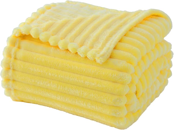Banana Yellow Throw Blanket for Couch Sofa 50”x60” Striped Design | Fleece Blankets Room Home Decor Lightweight Plush Soft Cozy Gifts for Women Mom