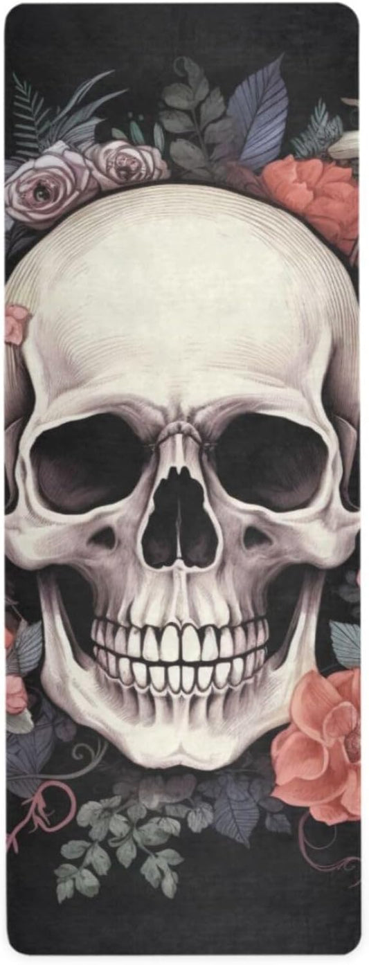 Skull Yoga Mat for Women Men 71" x 26" Non Slip Exercise & Fitness Mat 1mm Thick Workout Mat for Yoga, Pilates, Come with Storage Bag