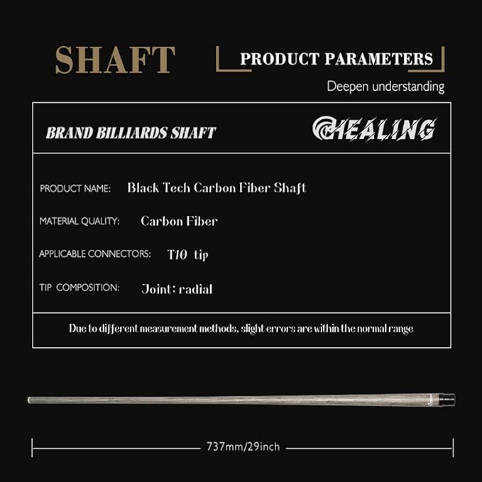 100% Carbon Fiber Shaft, Black Technology Shaft of Pool Cue Front Part for Billiard Play/Break/Snooker Cue Shaft with Foam- 737 mm,745mm,765mm