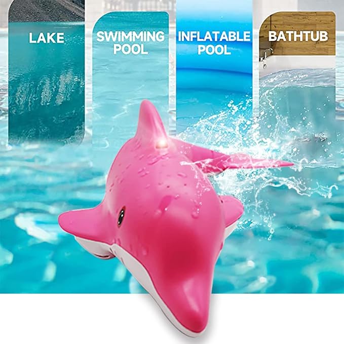 Pink Remote Control Dolphin Toy 2.4G High Simulation Cartoon Dolphin Remote Control for Swimming Pool Bathroom Great Gift RC Boat Shark Toys for 6+ Year Old Boys and Girls (with 2 Batteries)