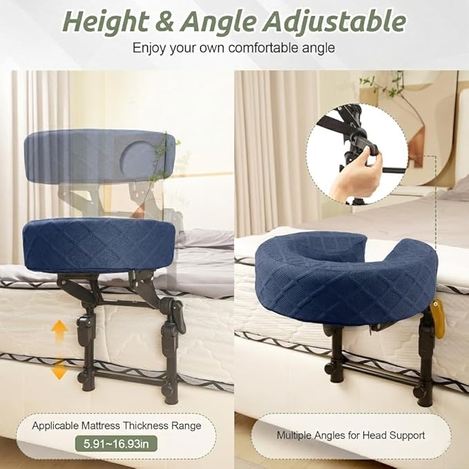Massage Headrest for Bed, Adjustable Massage Face Cradle at Home, Portable Massage Table Kit for Sleeping Mattress, Face Down Pillow After Eye Surgery (Blue Basic Set)