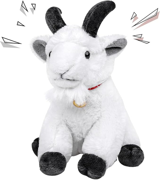 Screaming Sitting White Goat with Bell Plush Animal Toy 10in, Realistic Screaming Goat Plush Toy, Cute and Funny White Goat Animal Plushies Model Gift Collection for Kids