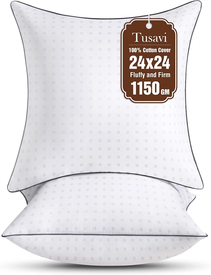 24"x24"Pillow Inserts Set of 2 with 100% Cotton Cover Decorative Square Throw 24 Pillows for Couch, Sofa and Bed - White(2, 24x24)