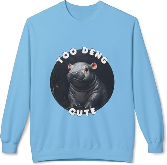 Unisex Fleece Crewneck Sweatshirt - Too Deng Cute Moo Deng Hippo, Cozy Cotton Blend, Classic Relaxed Fit