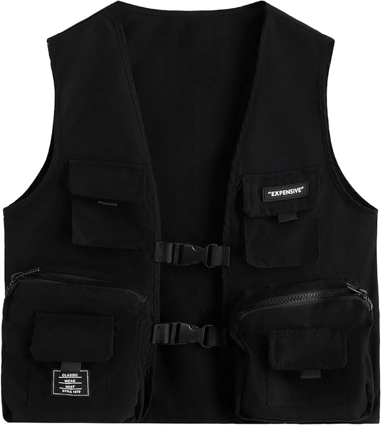 Verdusa Boy's Pocket Front Buckle Sleeveless Cargo Vest Jacket