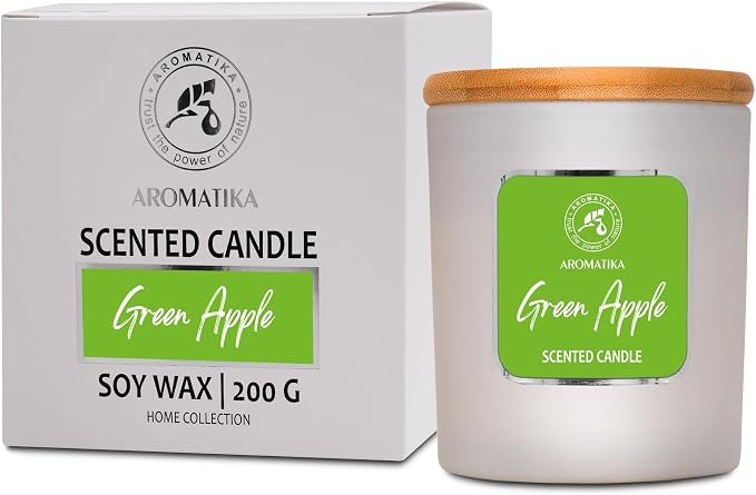Scented Candle Green Apple - Glass Candle Gift - Aromatherapy Candle with Soywax 200g - Up to 45 Hours Burn Time - Soy Wax Candles - Home Scented Candles