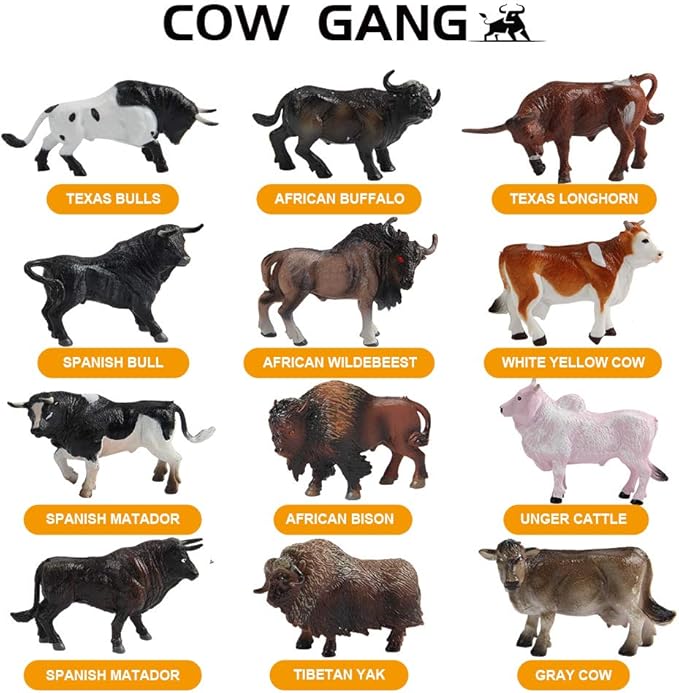 Mini Tudou 12 Pcs Farm Toy Set，Multicolor Cow Animal Figurines Cool Cake Topper & Exhibits for Ages 3 4 5 Boys&Girls