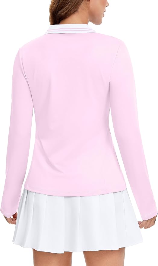 MathCat Womens Golf Shirts, Long Sleeve Polo Shirts Collared V Neck Tennis Shirts Breathable Athletic Tops