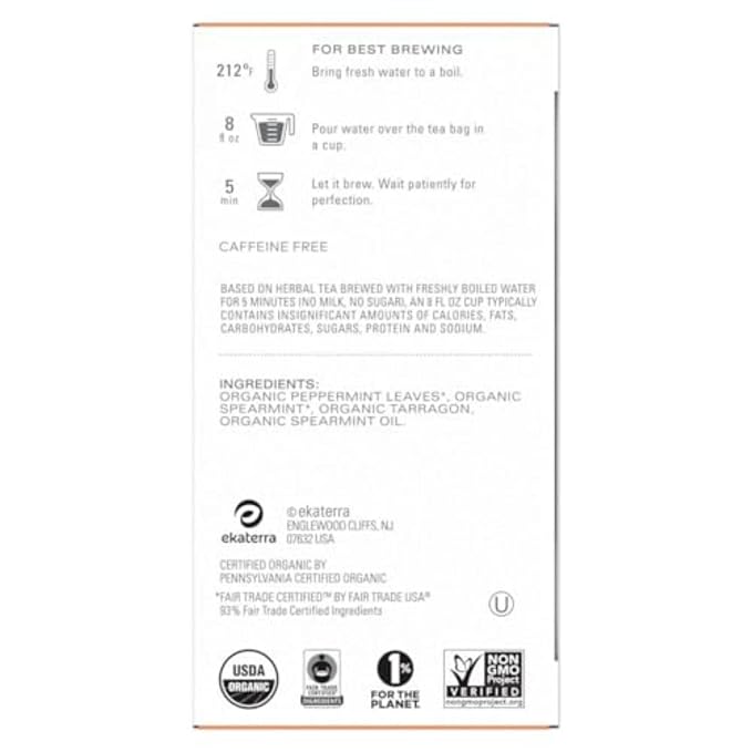 TAZO Refresh Mint Herbal Tea Bags 96-Pack Caffeine Free Peppermint and Spearmint Tea Blend Non-GMO Kosher Certified Individually Wrapped Herbal Tea for Hot or Iced