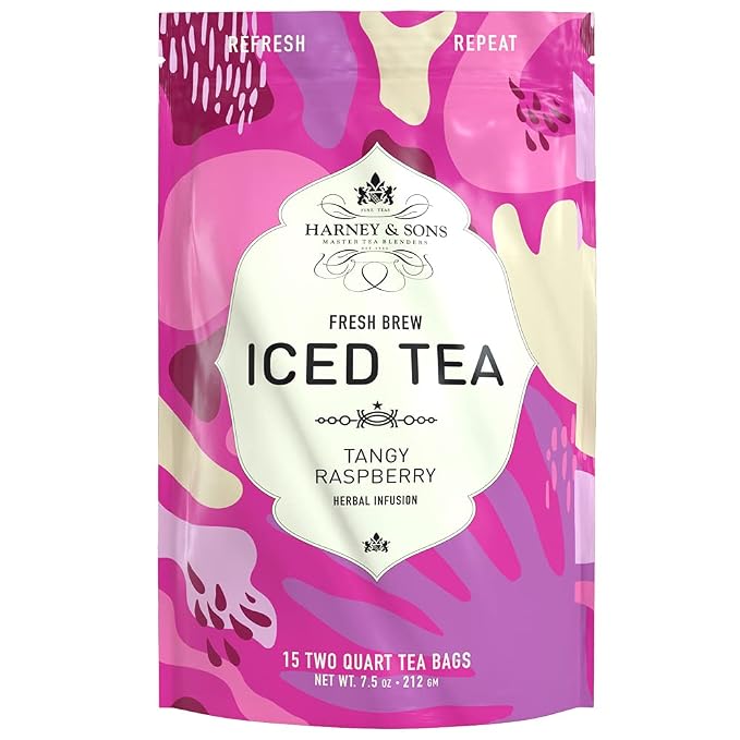Harney & Sons Fresh Brew Iced Tea, Tangy Raspberry Black Tea, 15 Iced Tea Bags, Brews Up to 30 Quarts, Fruity Raspberry Flavor