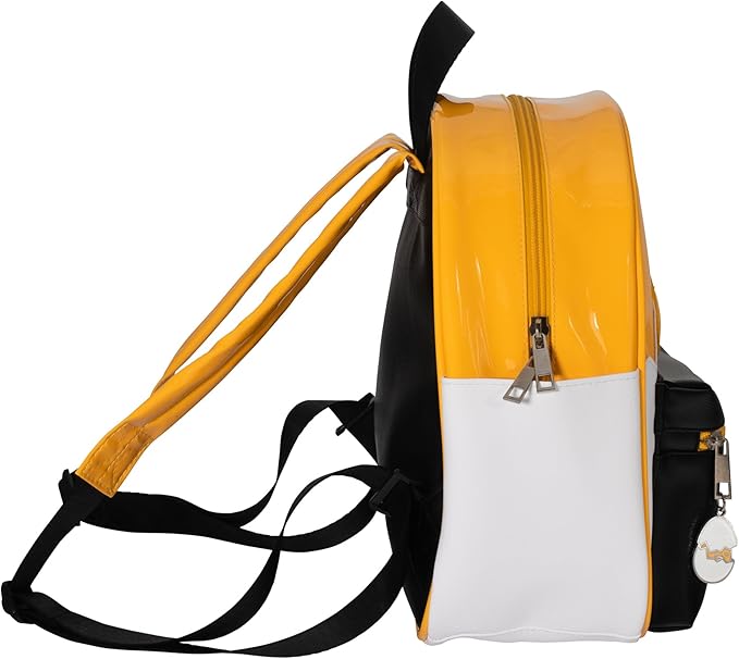 AI ACCESSORY INNOVATIONS Gudetama Big Face Mini Cosplay PU Backpack Purse, Sanrio Shoulder Bag with Epoxy Filled Metal Gudetama Charm, 10.5 Inch, Faux Leather