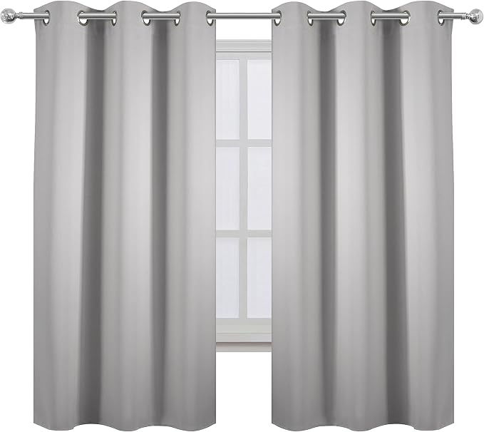 LEMOMO Light Grey Blackout Curtains 34 x 63 Inch Length/Set of 2 Curtain Panels/Thermal Insulated Room Darkening Blackout Curtains for Bedroom