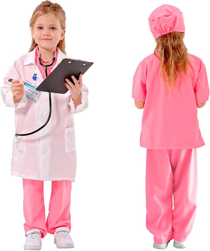 Liberry Doctor Costumes for Kids, Toddler Dress Up Clothes with Real Stethoscope, Halloween Pretend Play Gift for Girls