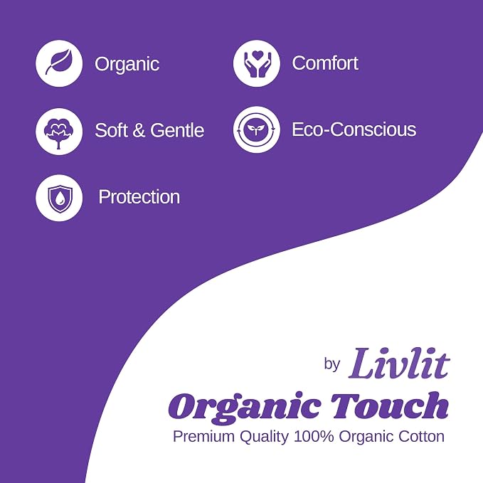 Livlit Super Long Overnight Pads - 100% Organic Cotton from Texas, Heavy Absorbency, Powerful Leak Protection, Unscented, Extra Long Length (10 Count)