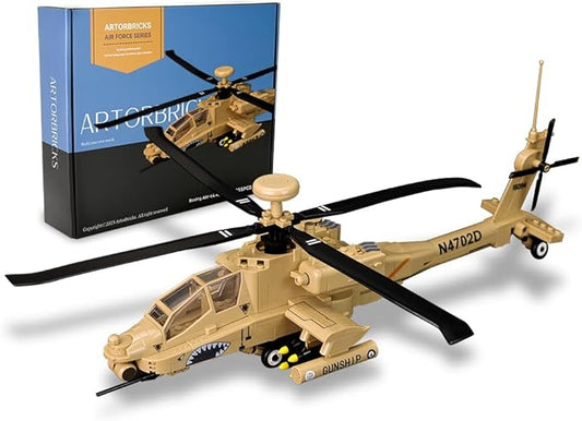 ArtorBricks AH-64 Apche Airplane Military Building Set - 223 Piece Model Kit for Adults, Collectors & Hobbyists