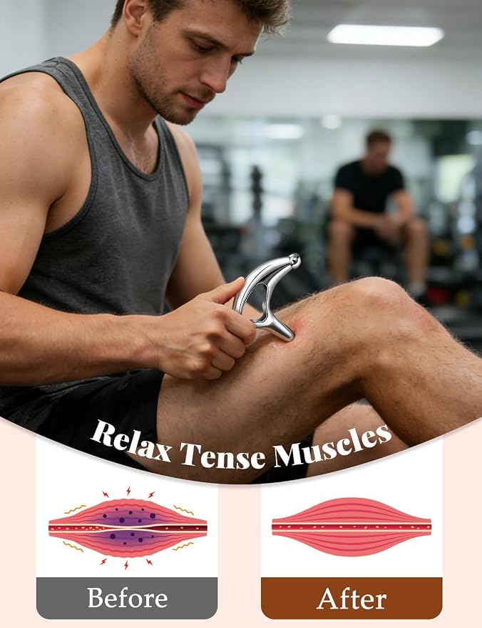 ideayard Stainless Steel Massage Tool for Trigger Point & Deep Tissue, Professional Gua Sha Scraper, Muscle Scraper for Neck, Back, Full Body Pain Relief, Thumb Saver Acupressure Tool