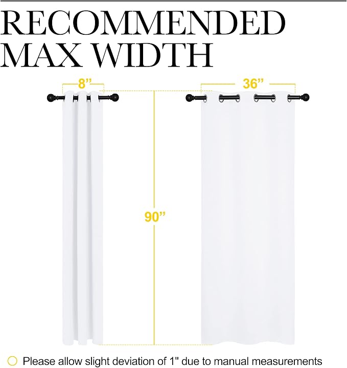 NICETOWN Solid Window Curtain Panels, Grommet, Polyester, Bedroom, White, 42 x 90, Pack of 2