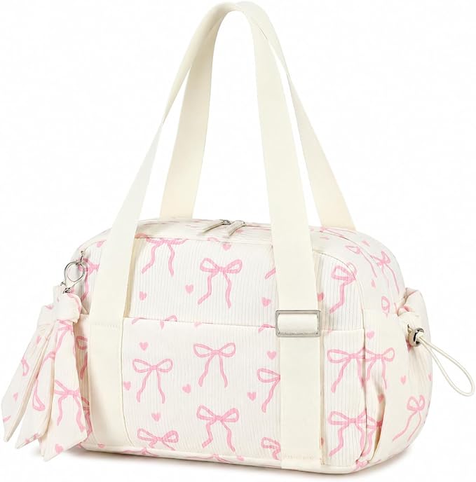 LOIDOU Aesthetic Mini Gym Bag for Women with Wet Dry Pocket, Lightweight Corduroy Dance Ballet Gymnastic Small Tote Bag for Workout Yoga Clean Girl Lifestyle Overnight Weekend Trip