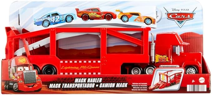 Mattel Disney and Pixar Cars Mack Hauler, 13-inch Toy Transporter Truck with Ramp & Carry Storage for 12 Vehicles, Gift for Kids Ages 4 Years Old & Up