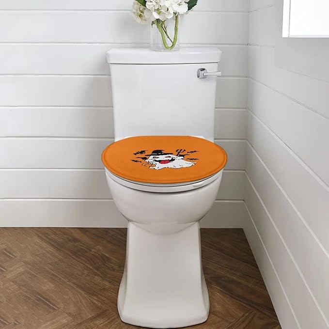 Halloween Ghost Toilet Seat Cover, Flannel Soft DustProof Toilet Lid Cover, Fits Most Most Round, Elongated and Oblong Toilet Lid Cover
