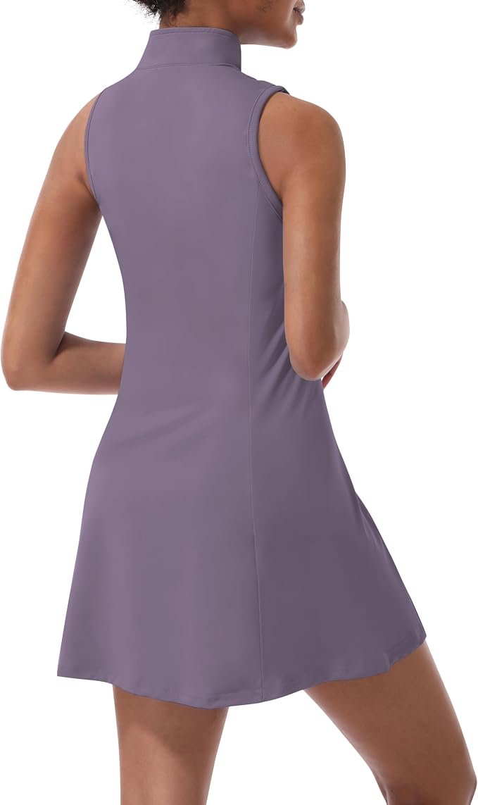 Tennis Dress for Women, Golf Dress with Shorts and Pockets Athletic Dress | Sleeveless Collared Half-Zipper Workout Sport Dress, Stretch Moisture Wicking Fabric, Tennis Golf Outfits