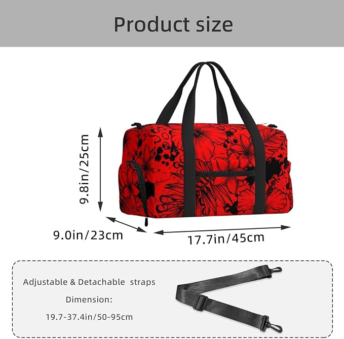 Fiokroo Sports Gym Bag Flowers Red Background Travel Duffel Bag For Men Women With Shoe Compartment Water Resistant Gym Bag Carry On Duffel Bag For Weekend Traveling Yoga Gym Sports
