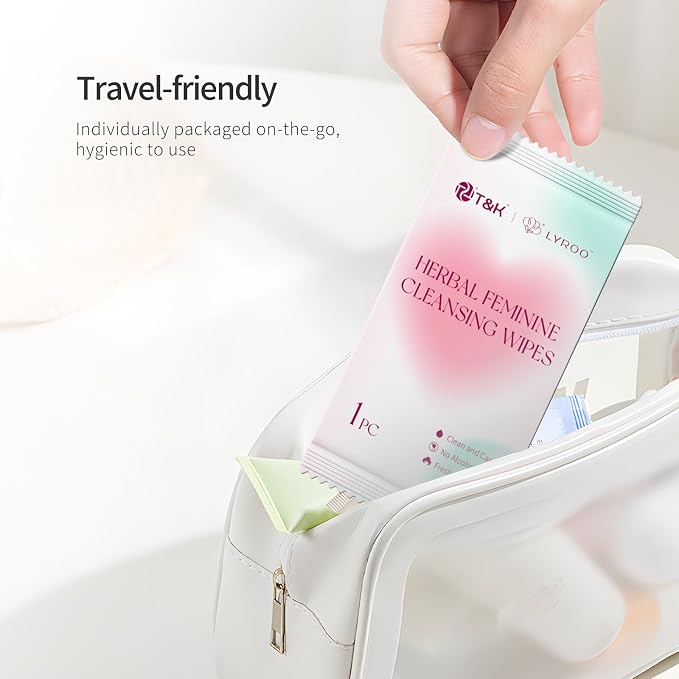 T&K Herbal Intimate Wipes 10 Pcs, pH Balanced for Sensitive Skin | Individually wrapped, gentle daily use, natural botanicals, pH balanced intimate care, sensitive skin friendly