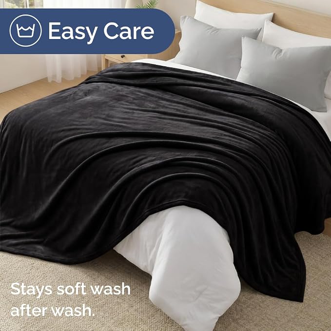 Ultra Soft Fleece Throw Blanket - College Dorm Room Essentials - Black | Flannel Fleece, Thick, Warm & Breathable, All Season Cozy, Anti-Static, Microplush, Lightweight for Couch, Bed & Dorm Bedding