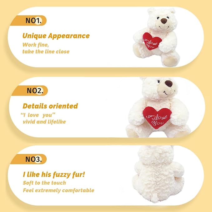 Stuffed Teddy Bear Dolls with Heart Cute Animal Plush Toy for Girlfriend Mom Anniversary Valentines Birthdays Gifts 9''