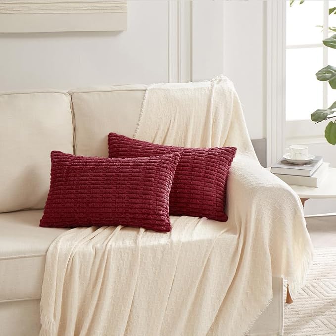 Fancy Homi 4 Packs Decorative Throw Pillow Covers for Living Room Couch Bed, Modern Farmhouse Boho Home Décor Accent Cushion Case, 20" x 12", Burgundy